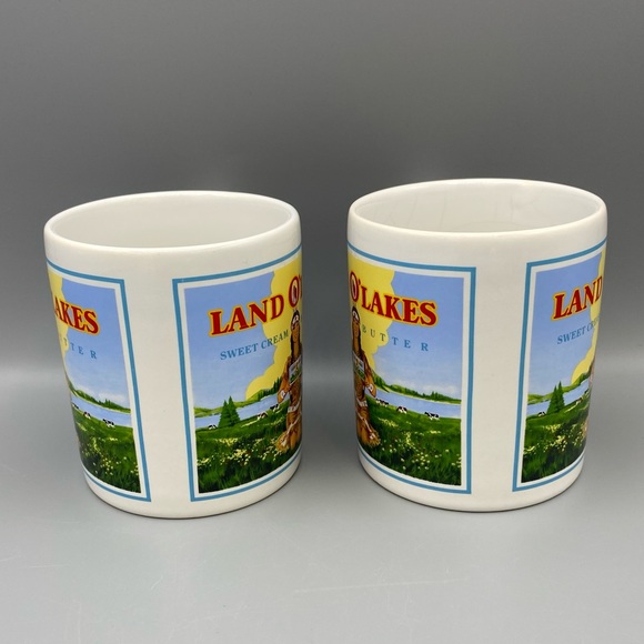 Land O Lakes Mug Vintage Coffee Tea Native American Maiden Retired Set Of 2 Flaw - Picture 3 of 8
